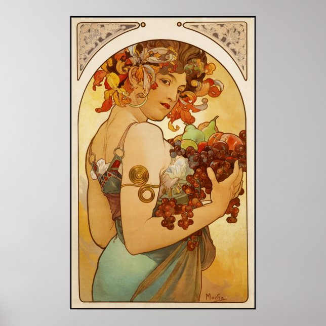 Vintage Art Poster Alfons Mucha Fruit (Front)