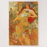 Vintage Art Poster Autumn By Alphonse Mucha Jigsaw Puzzle at Zazzle