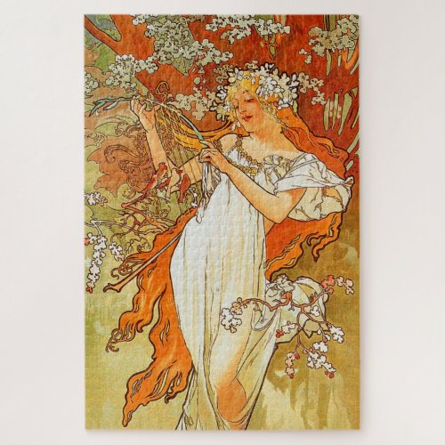 Vintage Art Poster Spring by Alphonse Mucha Jigsaw Puzzle