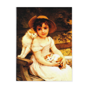 Vintage Art Print "Girl with Kittens" by Munier Postcard