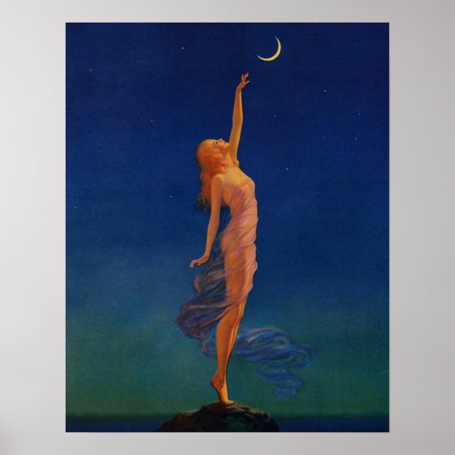 Vintage Art Print, "Reaching For The Moon" Retro Poster (Front)