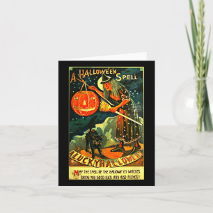 Vintage Art Retro Halloween Witch  Card