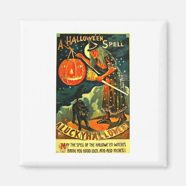 Vintage Art Retro Halloween Witch  Magnet (Front)