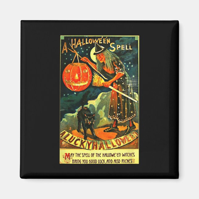 Vintage Art Retro Halloween Witch  Magnet (Front)