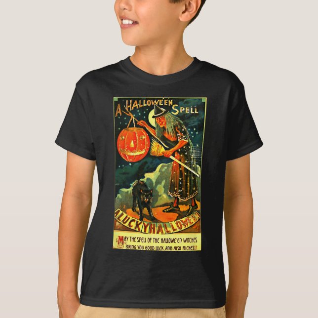 Vintage Art Retro Halloween Witch  T-Shirt (Front)