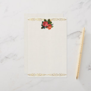 Vintage Art Roses on Ivory Print Stationery