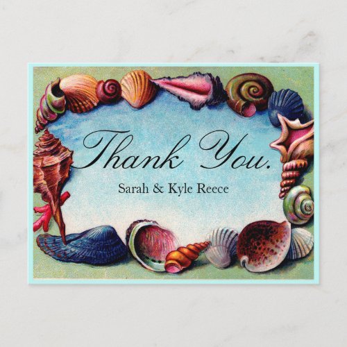 Vintage Art Seashell Thank You Postcard