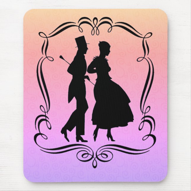 Vintage Art Silhouette Elegant Couple Mouse Pad (Front)