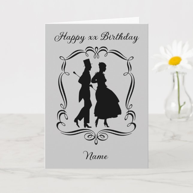 Vintage Art Silhouette Man Woman Birthday  Card (Small Plant)