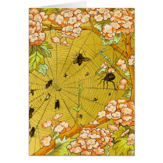 Vintage Art Spider web in flowering tree Cards