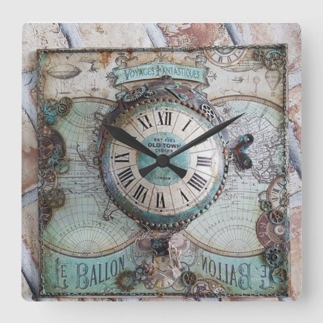 Vintage art square wall clock (Front)