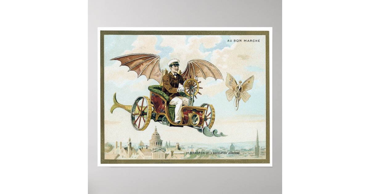vintage art steam punk flying machines poster | Zazzle