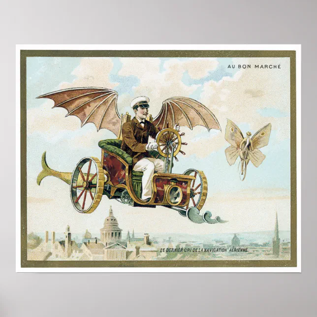 vintage art steam punk flying machines poster | Zazzle