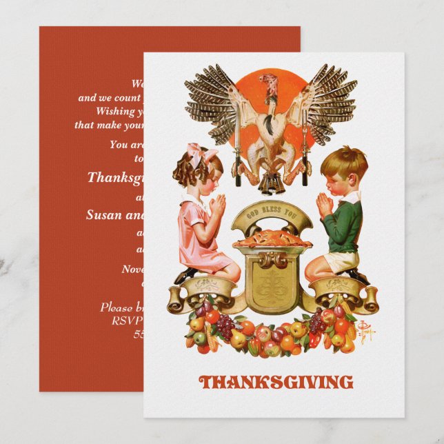 Vintage Art Thanksgiving Dinner Invitation (Front/Back)