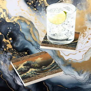 Vintage Art The Great Wave Japanese Artist Ocean Stone Coaster