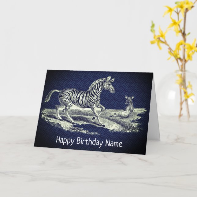 Vintage Art Zebra And Foal Nature Birthday  Card (Yellow Flower)