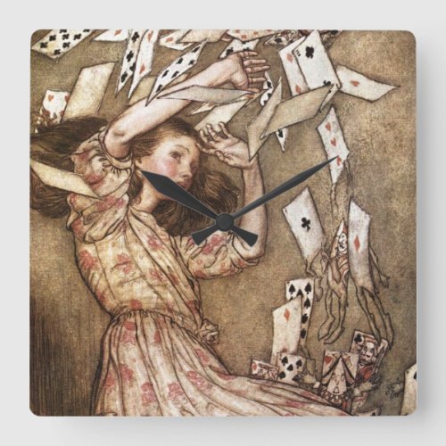 Vintage Arthur Rackham Alice In Wonderland Art Square Wall Clock