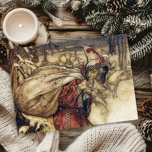 Vintage Arthur Rackham Christmas Santa Greetings Holiday Card