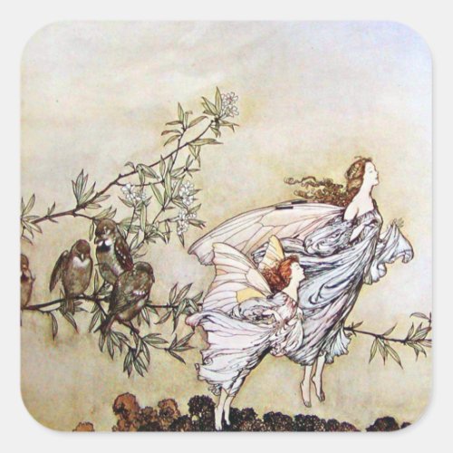 Vintage Arthur Rackham Fairies Square Sticker