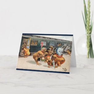 Vintage Arthur Thiele Easter Card - Chicks & Train