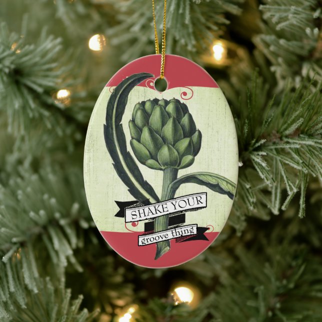 Vintage artichoke vegetable foodie Christmas Ceramic Ornament (Tree)
