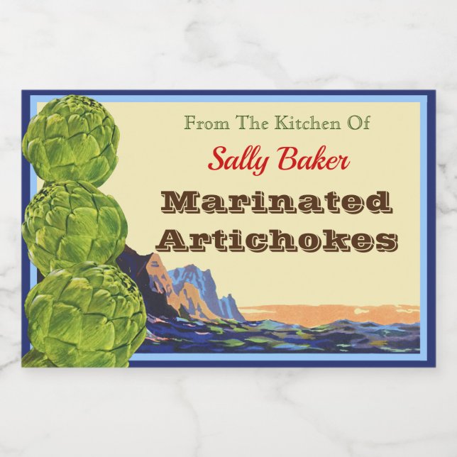 Vintage Artichokes Editable Recipe Sticker (Single Label)