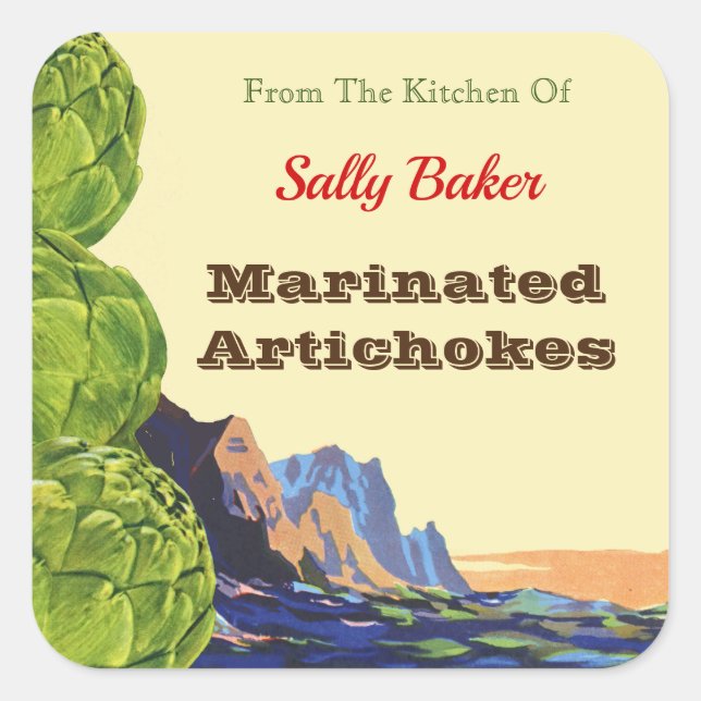 Vintage Artichokes Editable Recipe Sticker (Front)