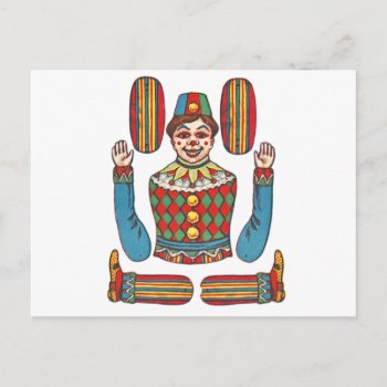 Vintage Articulated Paper Doll Clown Postcard by seemonkee at Zazzle