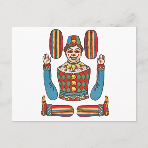 Vintage Articulated Paper Doll Clown Postcard