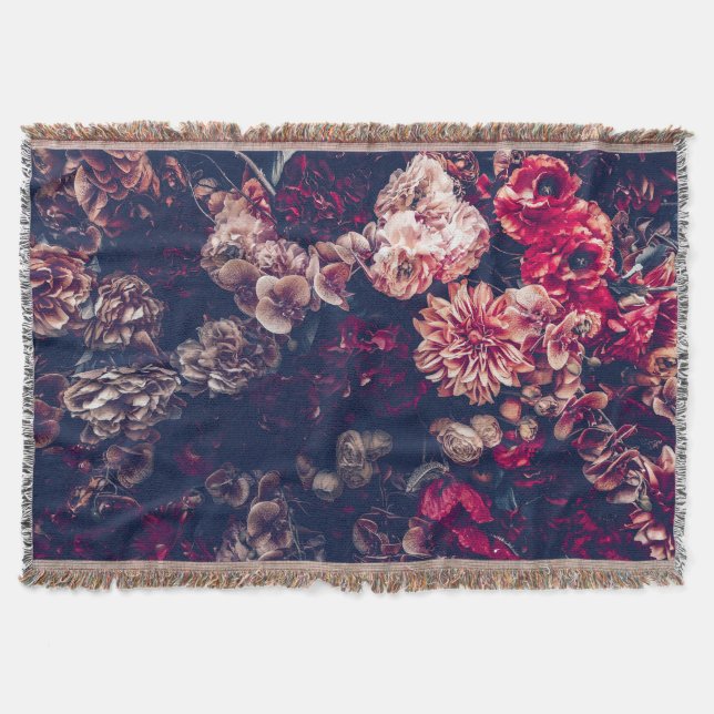 Vintage Artificial Flowers: Wall Background Throw Blanket (Front)