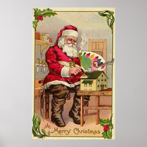 Vintage Artist Santa Claus Poster | Zazzle