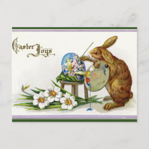 Vintage Artistic Bunny Painting an Egg Easter Postcard