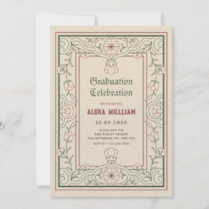 Vintage artistic floral art frame graduation invitation