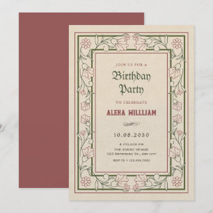Vintage artistic florat art frame birthday invitation