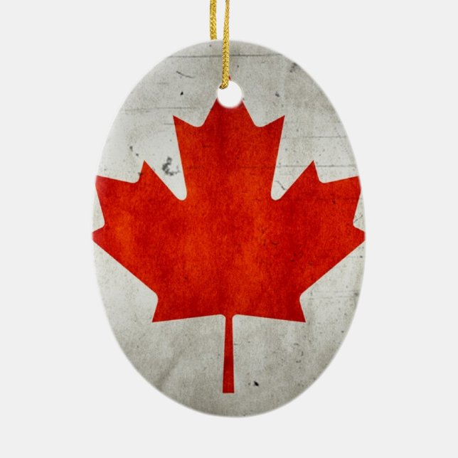 Vintage Artistic Grunge Canadian Flag Ceramic Ornament (Back)