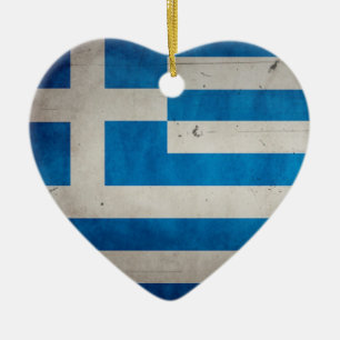 Vintage Artistic Grunge Greece Flag Ceramic Ornament