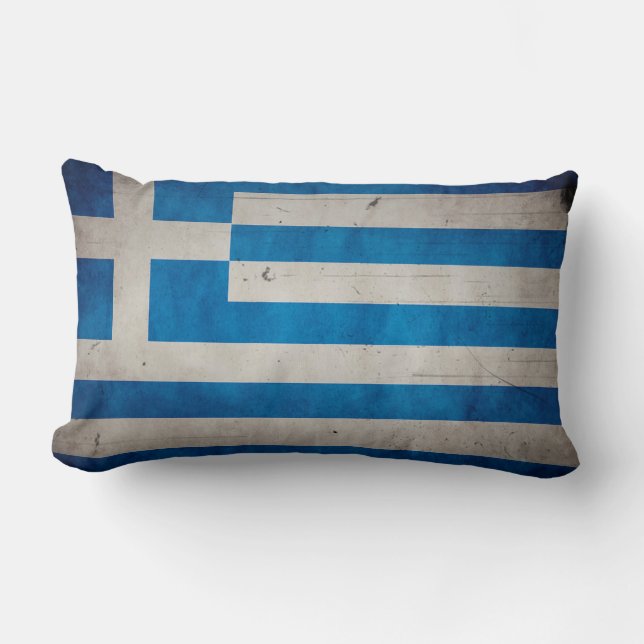 Vintage Artistic Grunge Greece Flag Lumbar Pillow (Front)