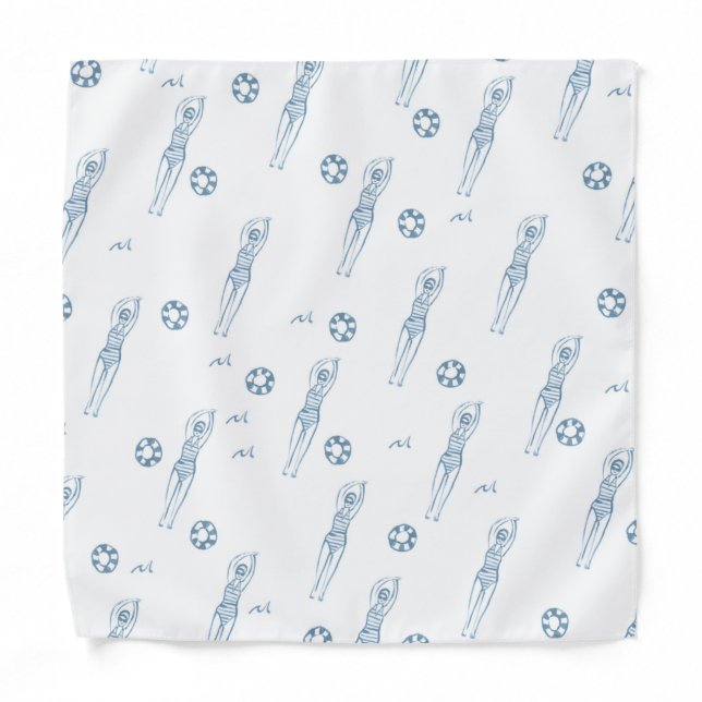 Vintage Artistic Snychro Swimmers Blue Pattern   Bandana (Front)