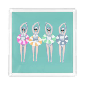 Vintage Artistic Swimming Swimmers Swim Ring Pool  Acrylic Tray