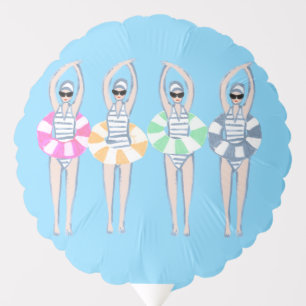 Vintage Artistic Swimming Swimmers Swim Ring Pool Balloon