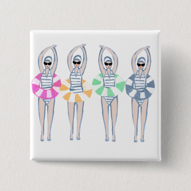 Vintage Artistic Swimming Swimmers Swim Ring Pool  Button (Front)