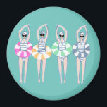 Vintage Artistic Swimming Swimmers Swim Ring Pool  Magnet<br><div class="desc">Featuring cool modern illustration of synchronized women artistic swimmers with swim pool rings in retro colors. Swimmers from St. Tropez. Artistic swimmers gift design in a pastel colors. Cool swim team gift. synchronized swimming team gifts, synchronized swimming team coach gift. Artistic swimmers girl team gifts ideas. Artistic swimming home decor,...</div>