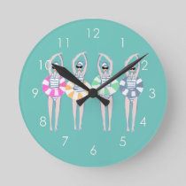 Vintage Artistic Swimming Swimmers Swim Ring Pool  Round Clock