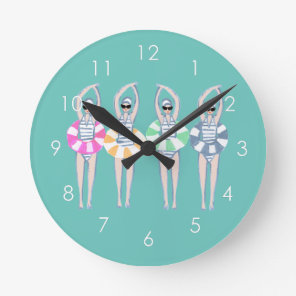 Vintage Artistic Swimming Swimmers Swim Ring Pool Round Clock