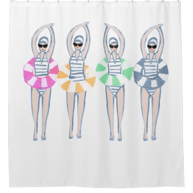 Vintage Artistic Swimming Swimmers Swim Ring Pool  Shower Curtain (Front)