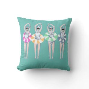 Vintage Artistic Swimming Swimmers Swim Ring Pool  Throw Pillow
