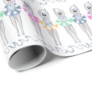 Vintage Artistic Swimming Swimmers Swim Ring Pool Wrapping Paper