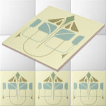 Vintage Arts And Crafts Ceramic Tile<br><div class="desc">This is a vintage 1910-1920 Arts And Crafts style repeating design of interconnected geometric floral motifs above a border of complementary geometric flowerheads. These tiles line up and will make a nice Arts And Crafts style border. The background color can be customized.</div>