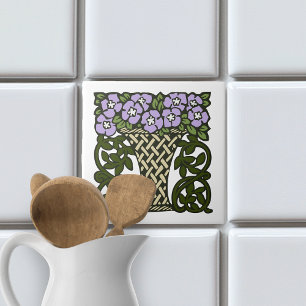 Vintage Arts and Crafts Purple Geraniums Ceramic Tile
