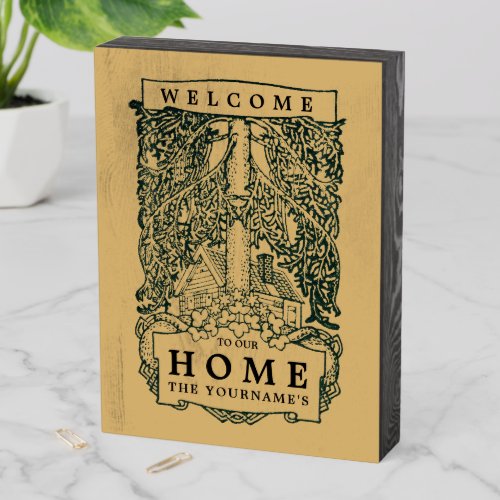 Vintage Arts And Crafts Style Welcome Wooden Box Sign